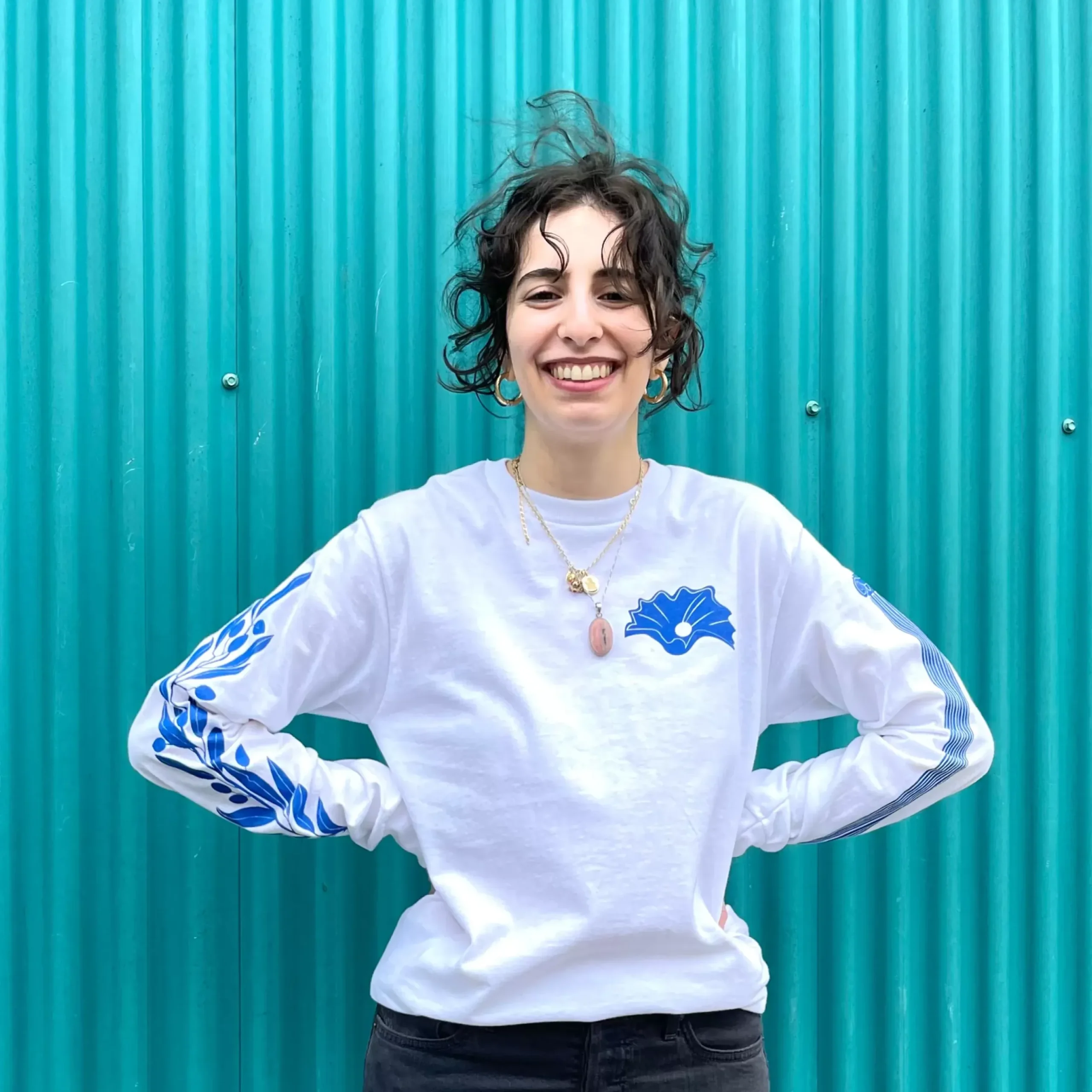New Blue And White The Greeks Long Sleeved Skate Shirt Tops & Bottoms