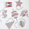 Store Christmas Ornament Garland Gift Tag Set In Mint, Red And Gold - Set Of 7 Letter Press Gift Tags