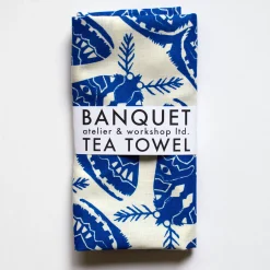 Flash Sale Electric Blue Moths 100% Linen Tea Towel Yardage