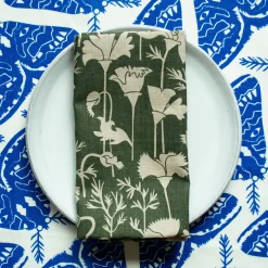 Flash Sale Electric Blue Moths 100% Linen Tea Towel Yardage