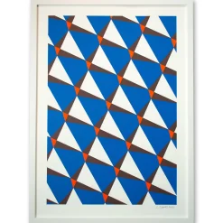 Hot Geometrics Chocolate And Neon Red And Cobalt Signed Screen Print Large