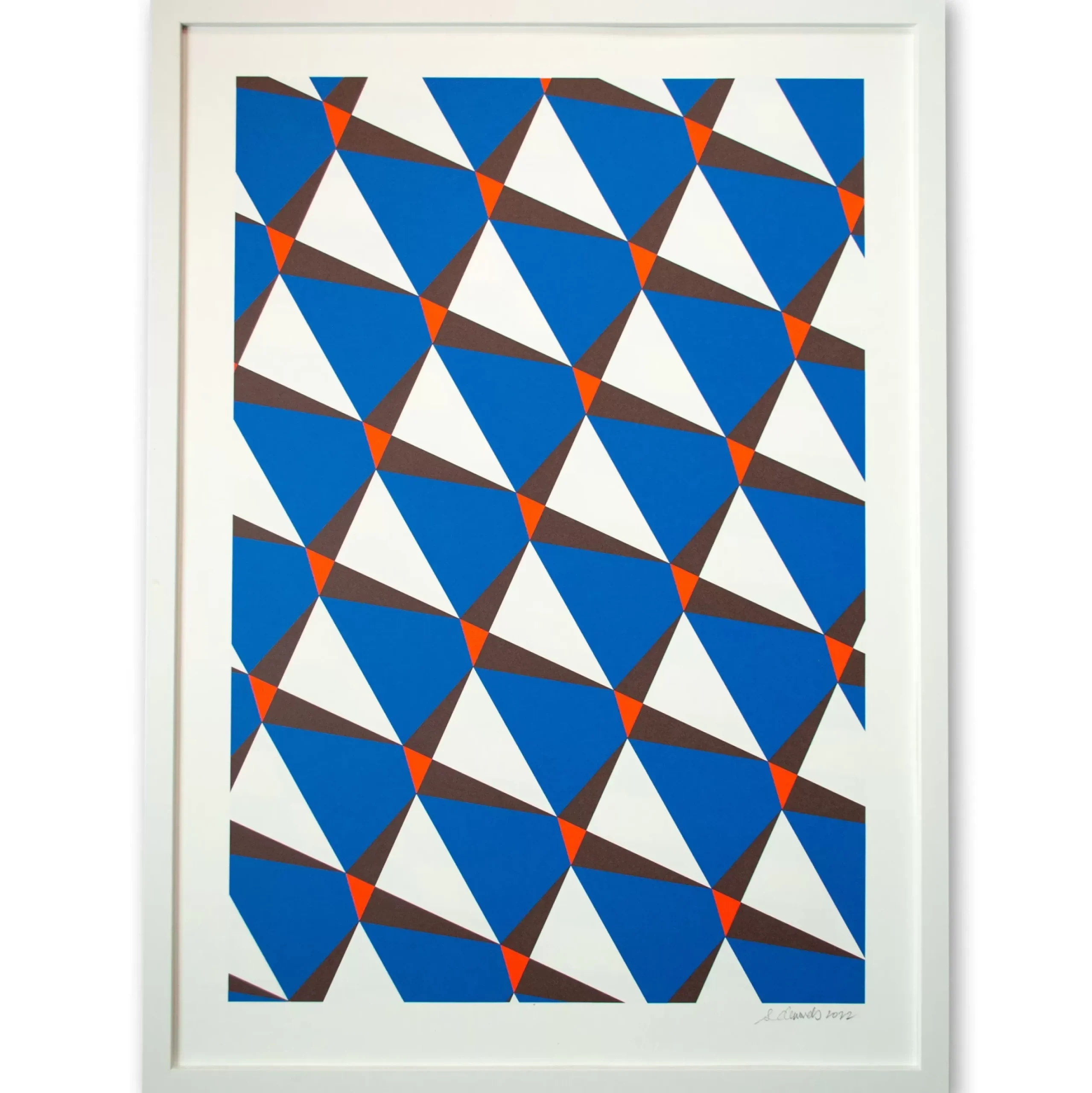 Hot Geometrics Chocolate And Neon Red And Cobalt Signed Screen Print Large