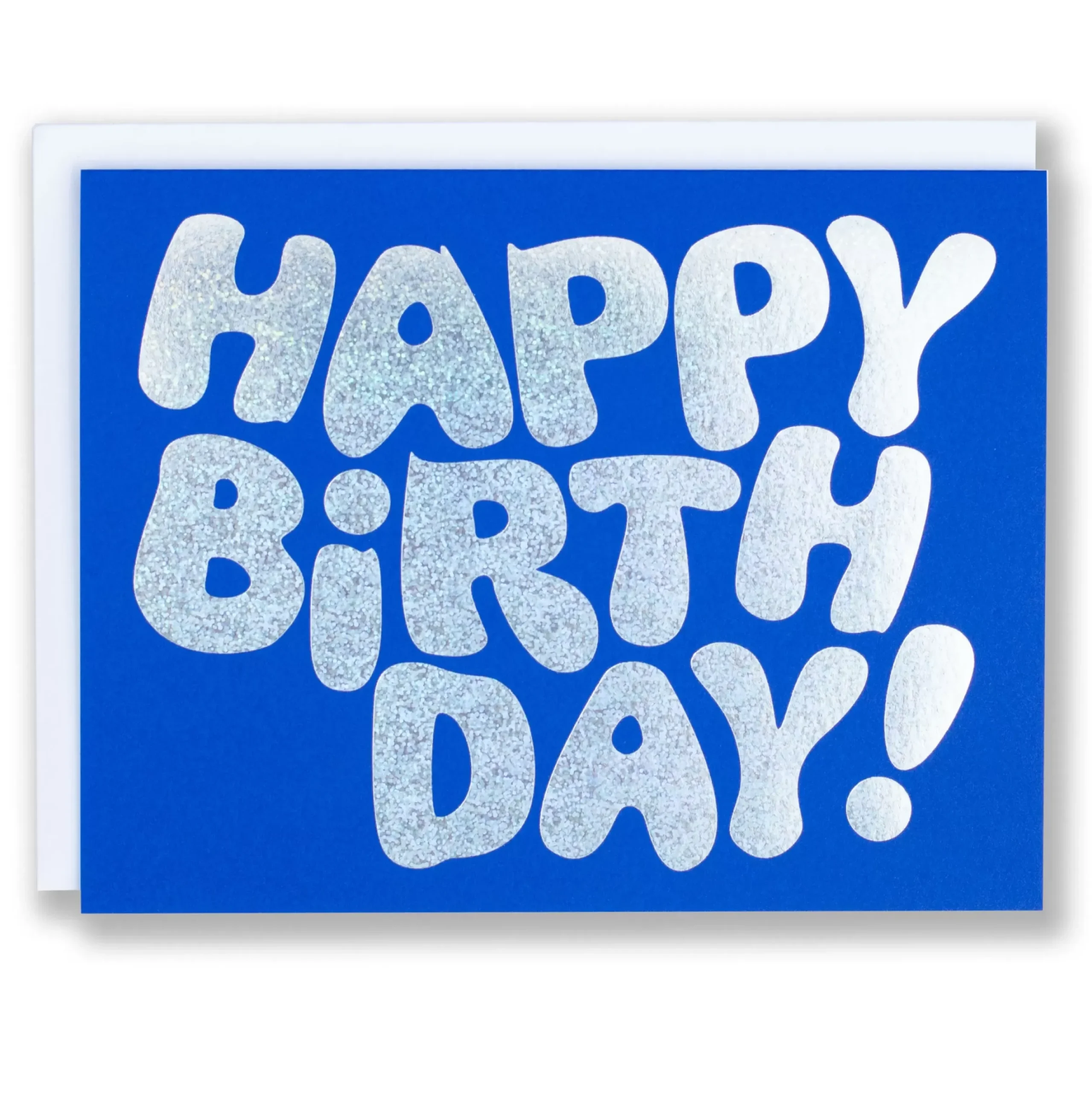 Sale Glitter Foil On Blue Happy Birthday Note Card Metallic Foils