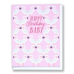 Fashion Happy Birthday Baby - Flamingo - Blank Note Card Baby