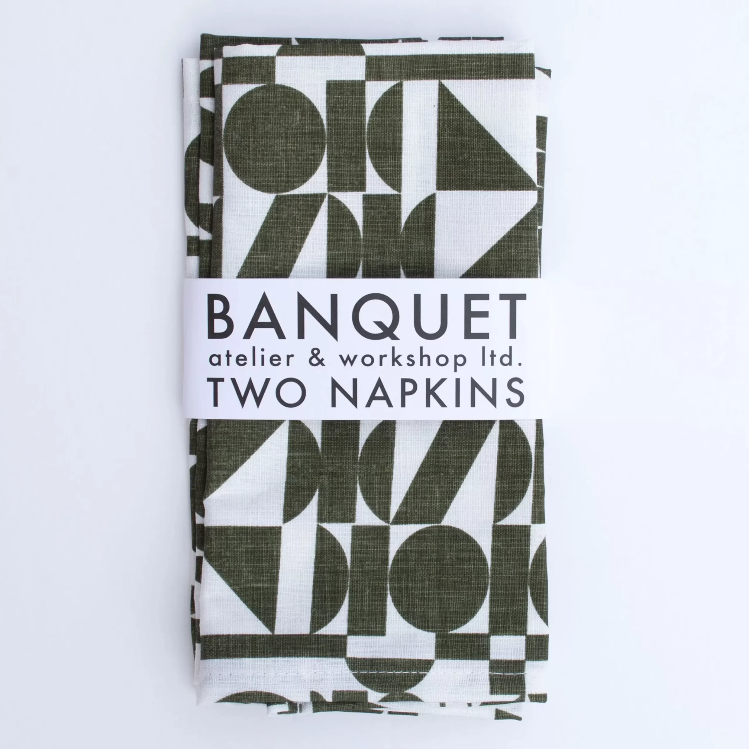 Store Khaki Geometrics On Crisp White Linen Napkins Yardage