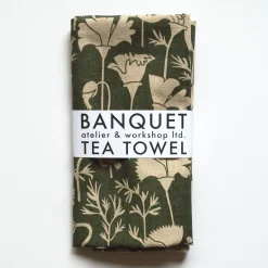 Fashion Khaki Poppies 100% Linen Tea Towel Yardage
