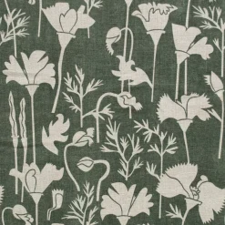 Fashion Khaki Poppies 100% Linen Tea Towel Yardage