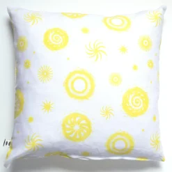 Store Lemon Yellow On White Fireworks All-Linen Pillow Cover Pillows