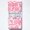 Online Linen Tea Towel - Screen Printed Geometrics - Bubblegum Pink On White Tea Towels