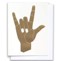 New Metallic Gold Foil I Love You Hand Note Card Metallic Foils