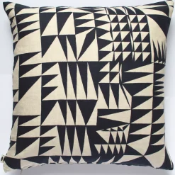 Flash Sale Navy Triangles All-Linen Screen Printed Pillow Cover Pillows