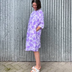 Discount Neon Lilac Roses Linen Sunja Dress Dresses