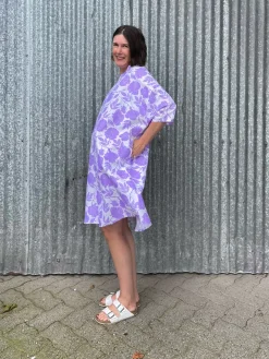 Discount Neon Lilac Roses Linen Sunja Dress Dresses