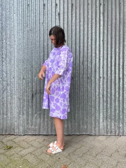 Discount Neon Lilac Roses Linen Sunja Dress Dresses