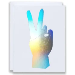 Cheap Peace Hand Hologram Note Card Metallic Foils