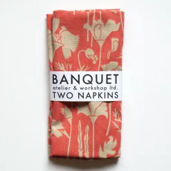 Cheap Poppies Linen Napkins In Tomato Soup On Natural Yardage