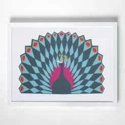 Online Print - Peacock Poster - Geometric Mod Bird Small