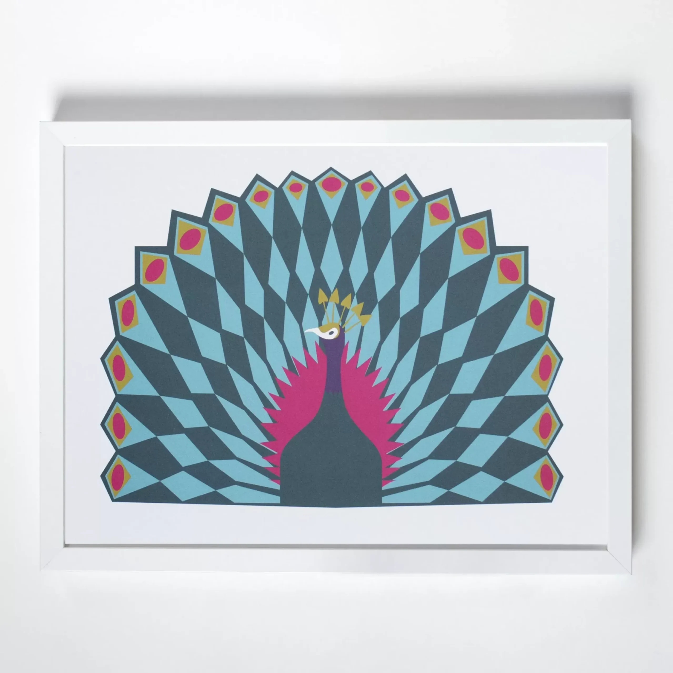 Online Print - Peacock Poster - Geometric Mod Bird Small