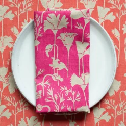 Discount Raspberry Pink Poppies Linen Tea Towel Tea Towels
