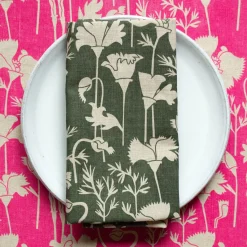 Discount Raspberry Pink Poppies Linen Tea Towel Tea Towels