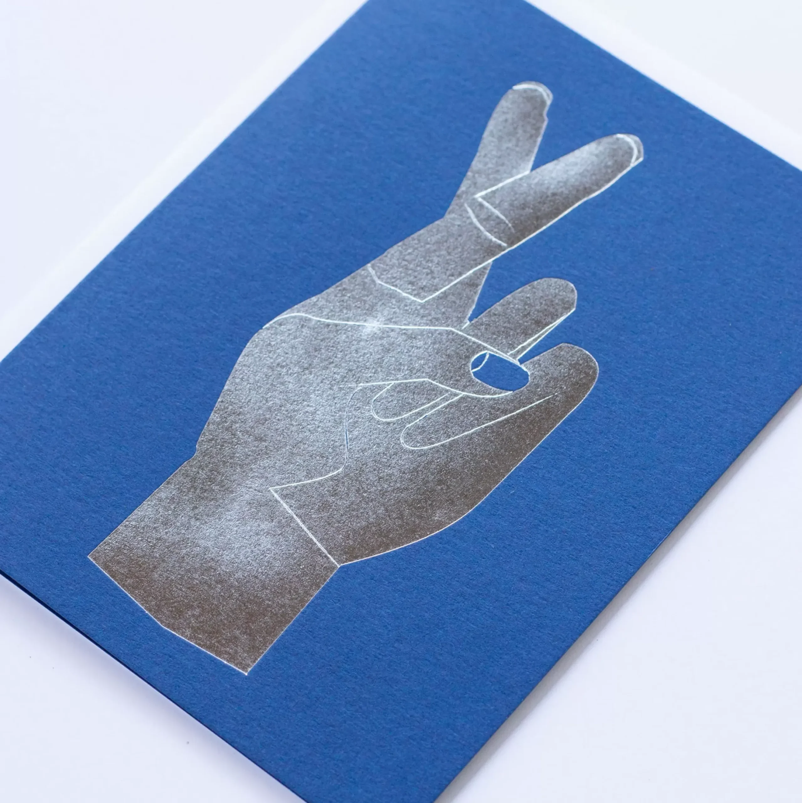 Cheap Silver Foil Fingers Crossed Royal Blue Note Card Metallic Foils