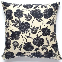Store The Darkest Navy On Natural Wild Roses 100% Linen Pillow Cover Pillows