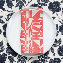 Online Tomato Red Geometrics Linen Napkins Napkins