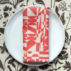 Online Tomato Red Geometrics Linen Napkins Napkins